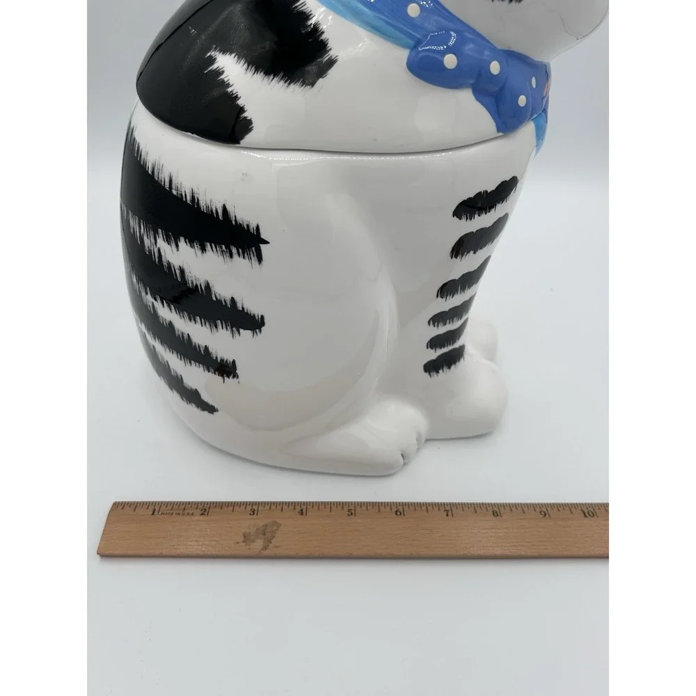 Vtg CoCo Dowley Cat Cookie Jar 1990 Blue Scarf Collectible Eye-Catching Decor